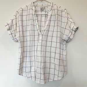 A New Day Target Grid Windowpane Plaid Shirt Blouse V Neck Top